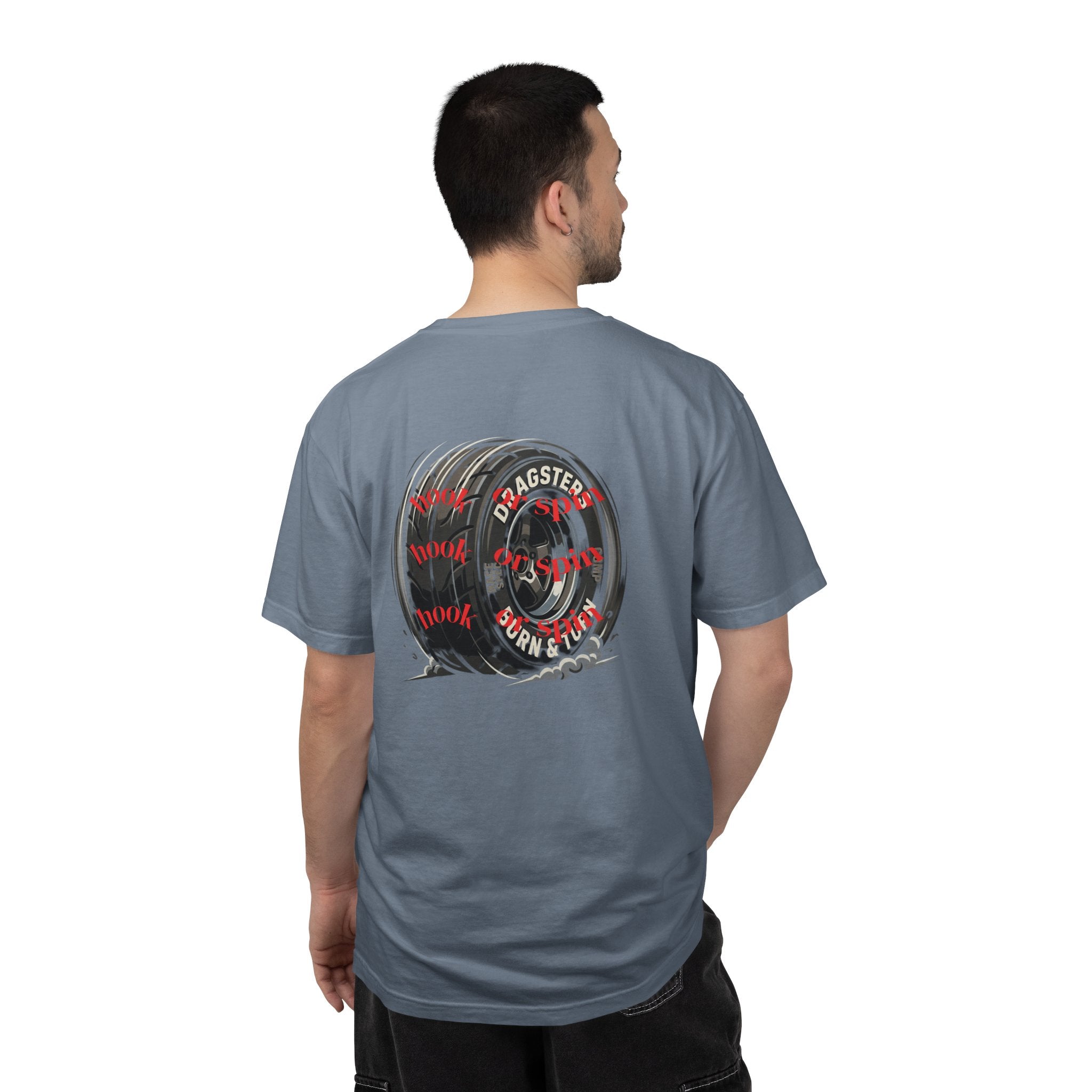 Sxty Ft. Tire Graphic T-Shirt — Vintage Dragster Wheel Tee