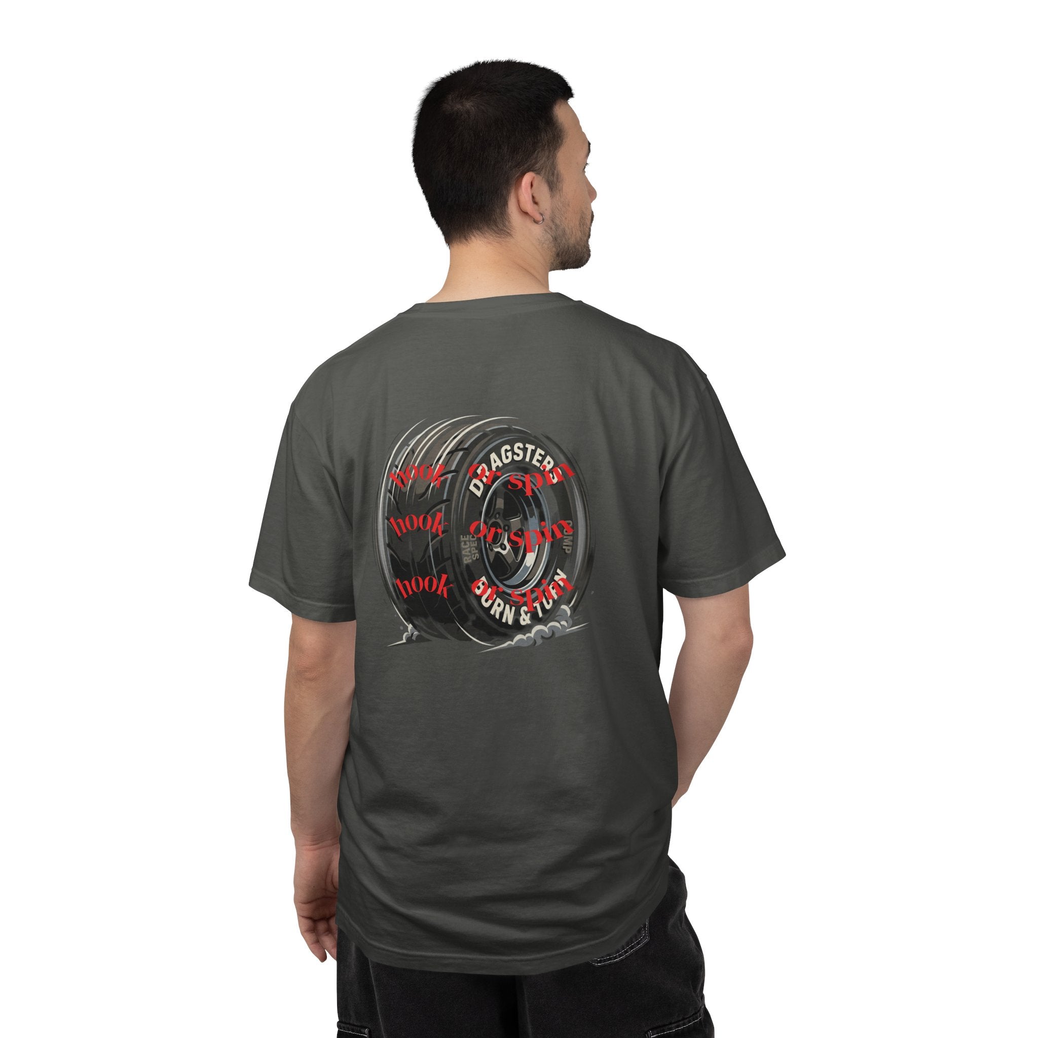 Sxty Ft. Tire Graphic T-Shirt — Vintage Dragster Wheel Tee