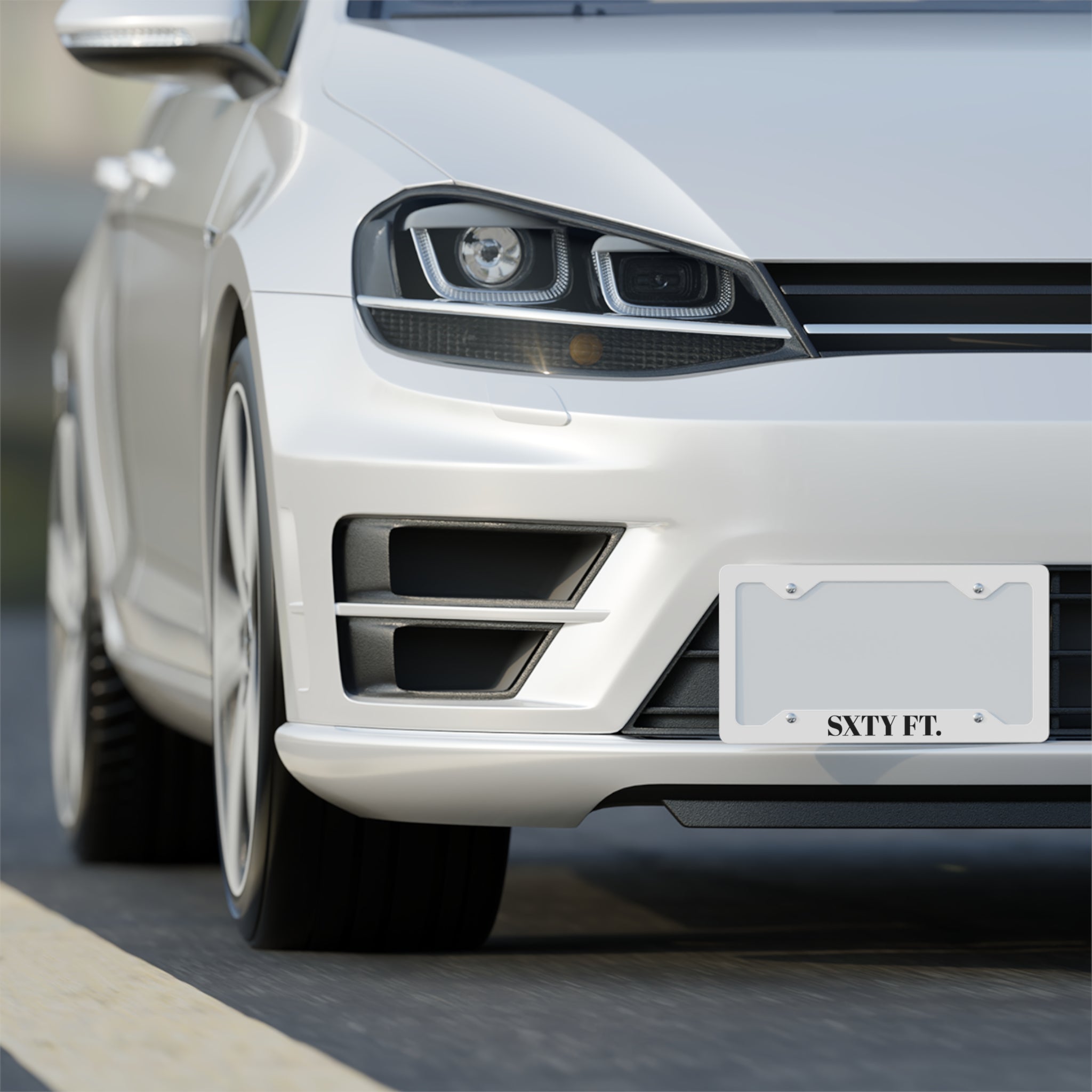 Metal License Plate Frame — 'Sxty Ft.' Stainless Steel Car Plate Trim