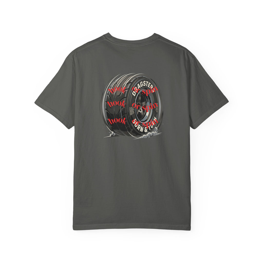 Sxty Ft. Tire Graphic T-Shirt — Vintage Dragster Wheel Tee
