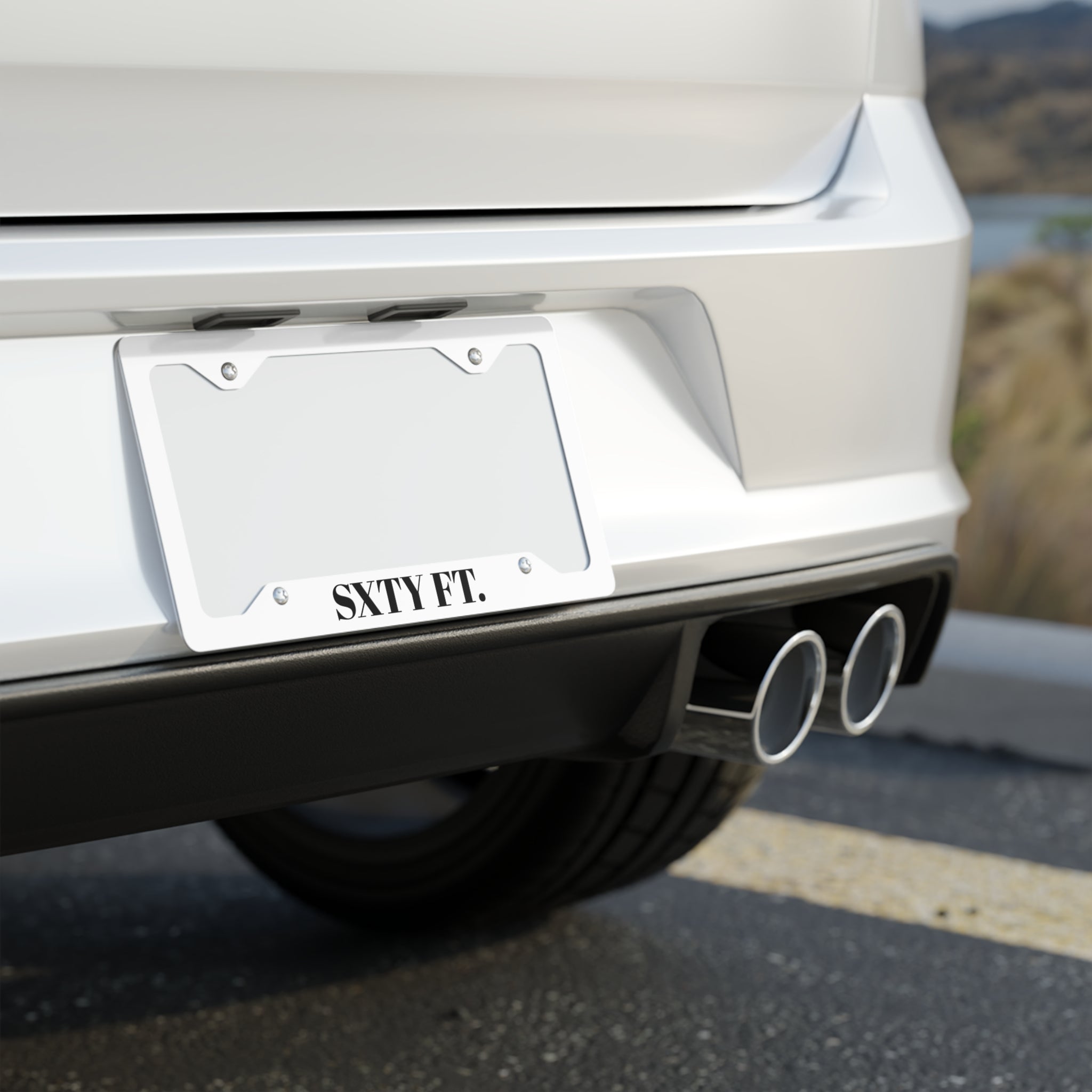 Metal License Plate Frame — 'Sxty Ft.' Stainless Steel Car Plate Trim